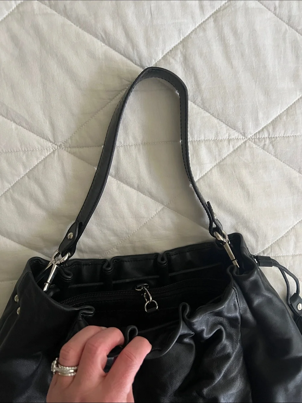 Furla black leather bucket bag hobo bag